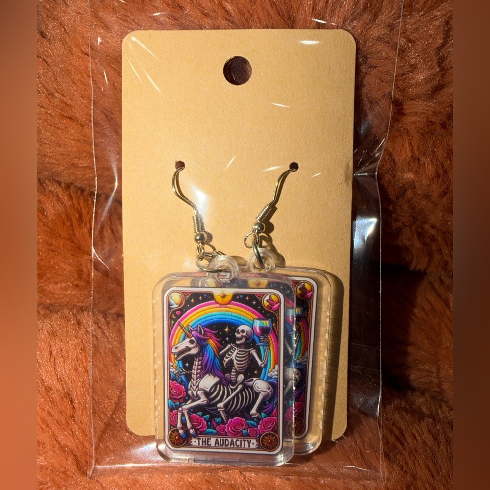 Handmade Acrylic Earrings Skeleton “The Audacity” NEW